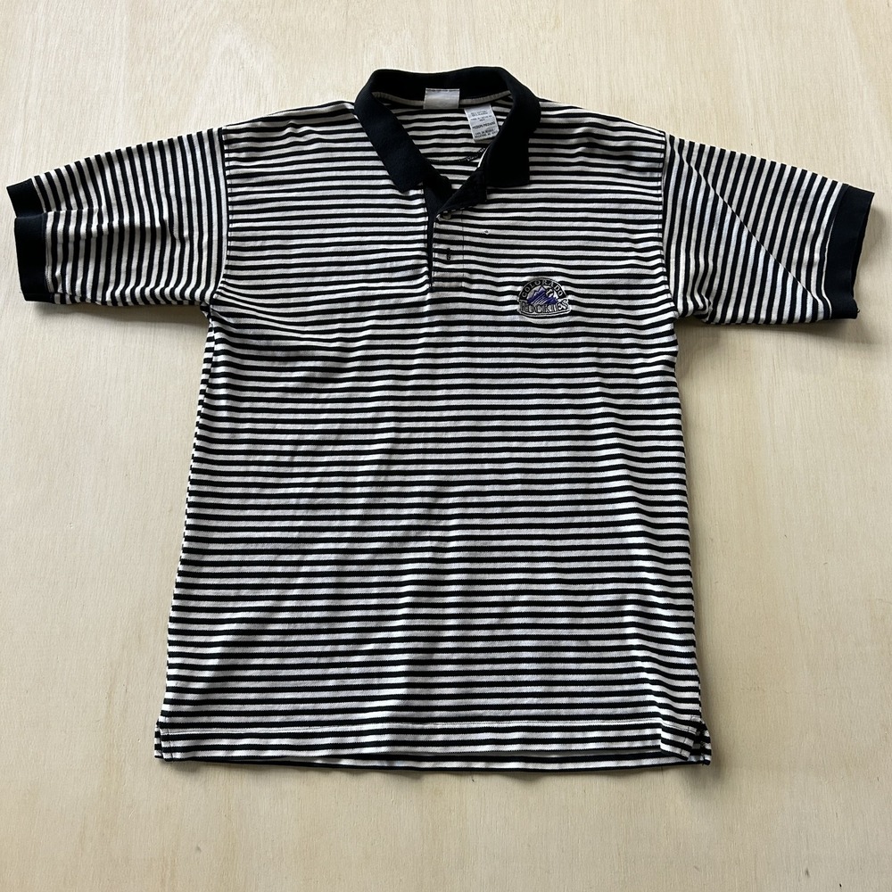 Vintage Colorado Rockies Shirt Mens Medium Black White MLB Iron Knights Polo